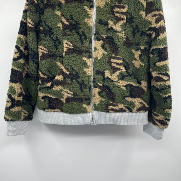 CHASOR Womens Camo Print Sherpa Coat Full Zip Size Medium Pockets - Picture 3 of 9